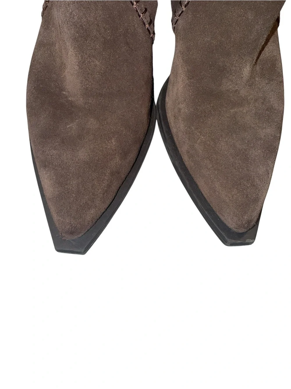 Dolce Vita 7.5 Dark Brown Suede Raylin Western Boot 2.5” Block Heel Gold Accent